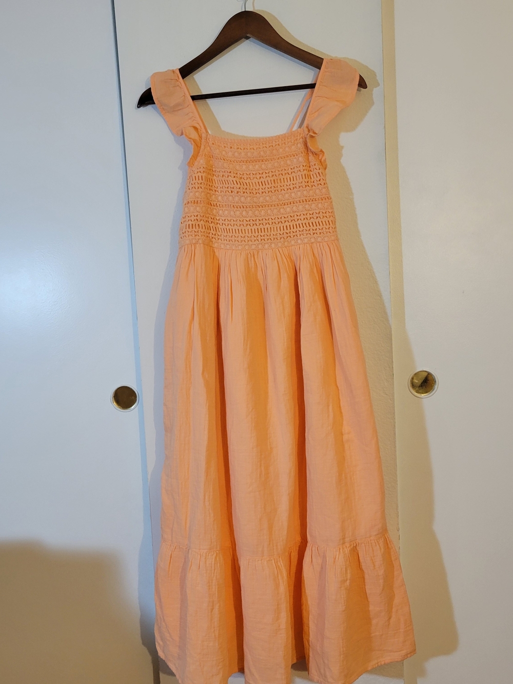 Cat & Jack Girls Peach Smocked Maxi Dress With Pockets.